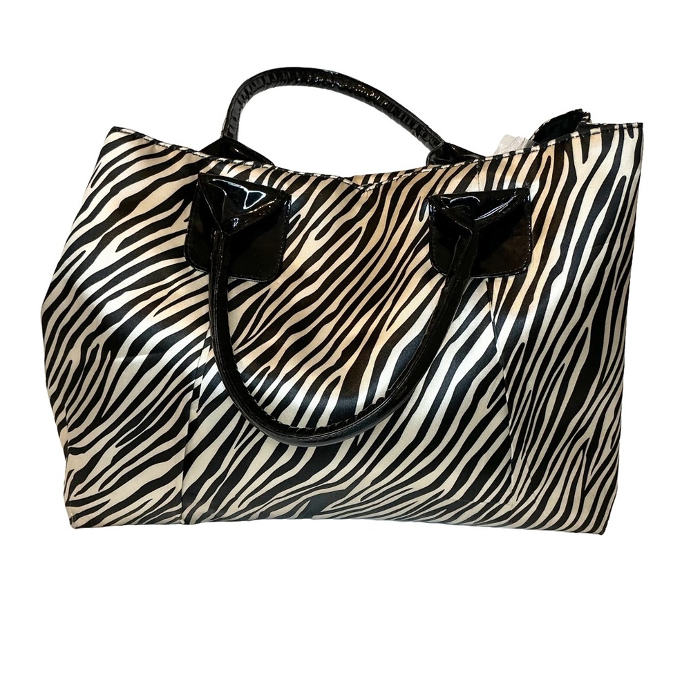 Zebra Print Silky Tote Bag – Black & Cream